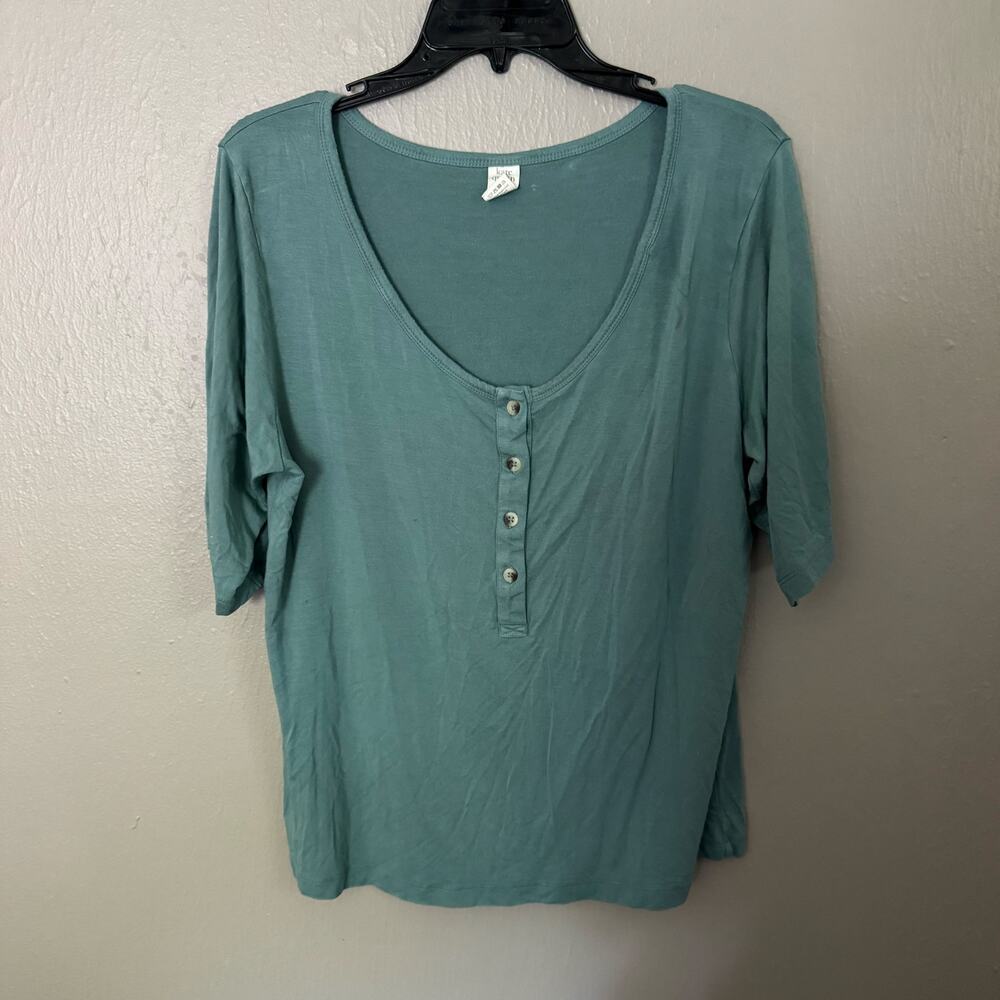 KATE QUINN Bamboo Blend Blue/Green Women's Top 3/4 Sleeve Size Medium casual